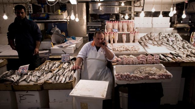 Athens fish & meat market by Milos Bicanski