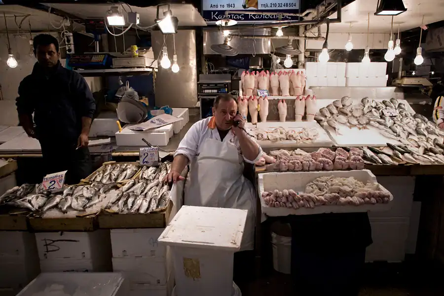 Athens fish & meat market by Milos Bicanski