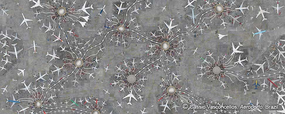 Cassio Vasconcellos – Aeroporto, Brazil ‘Aeroporto’ is the portrait of the connected world. This is an imaginary airport, built with hundreds of separate images captured by Vasconcellos while flying over Brazil. Dubai Photo Exhibition, taking place in a city with the busiest international airport in the world, brings this monumental work, formed by 32 panels and spanning 128 x 320 centimetres. The artist refers to the work as “real and fictional at the same time.” “The hubs and connections have the appearance of neurons and their axons. Neurons carry ‘messages’ and make synapses to give us our thoughts,” says Vasconcellos. 
