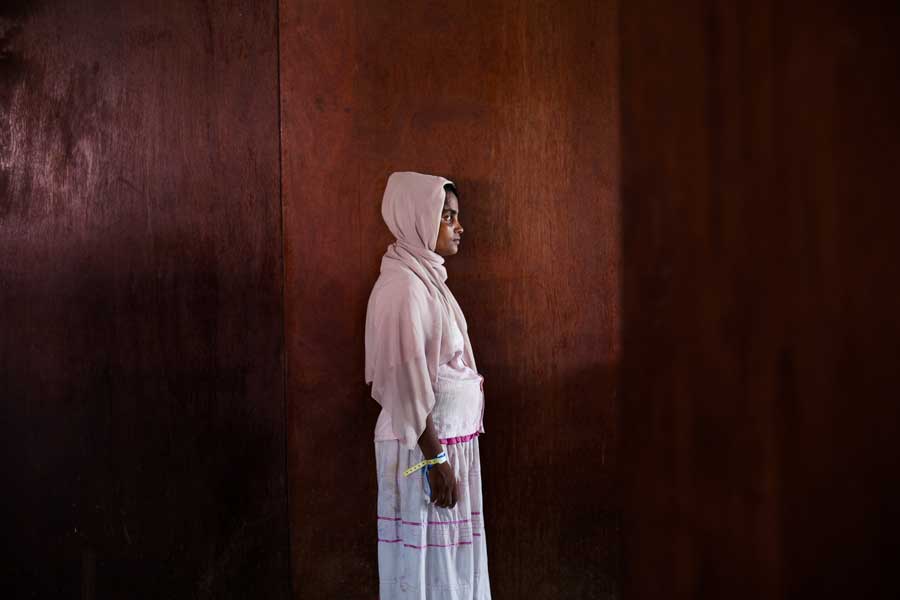 SB (27) a Rohingya refugee from Myanmar, at a temporary shelter in Bayeun, East Aceh, Indonesia. She was on the boat with her four children. On May 20th 2015, around 400 refugees and asylum-seekers stranded at sea for months were rescued by Indonesian Fisherman in Julok, Aceh province, Indonesia.