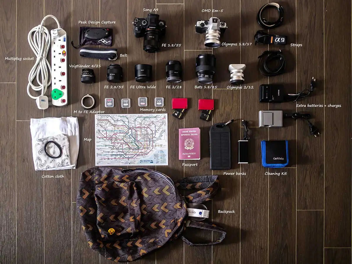 Inside the camera bag of Lucio Farina